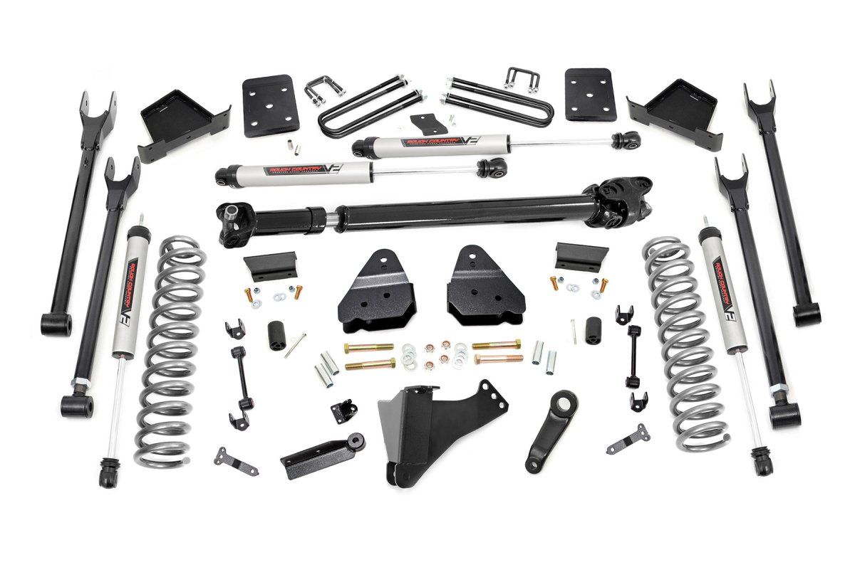 Ford F-250 Super Duty Suspension Lift Kit - Rough Country - 4-Link, No OVLD, D/S, V2 Monotube Shock Absorbers - '17-'22